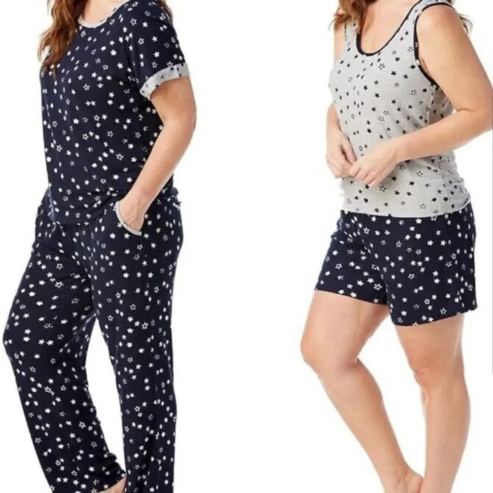 NWT Lucky Brand Women's 4 Piece Drawstring Pajama Set Blue Size XXL